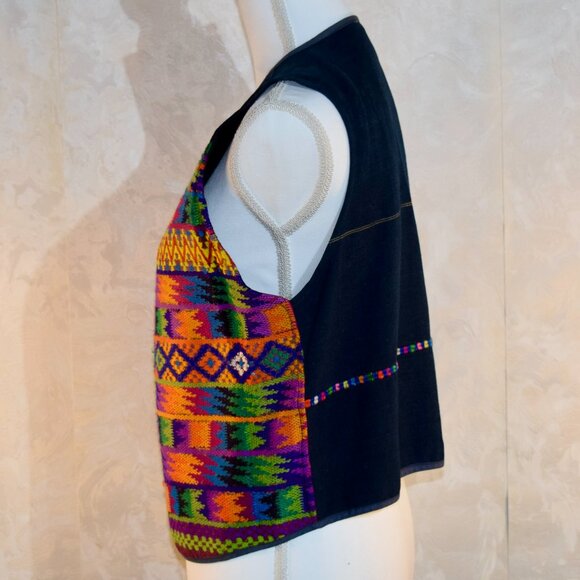 VINTAGE Chico's Design Women's Woven Guatemalan Tribal Embroidered Vest Medium - Picture 4 of 6